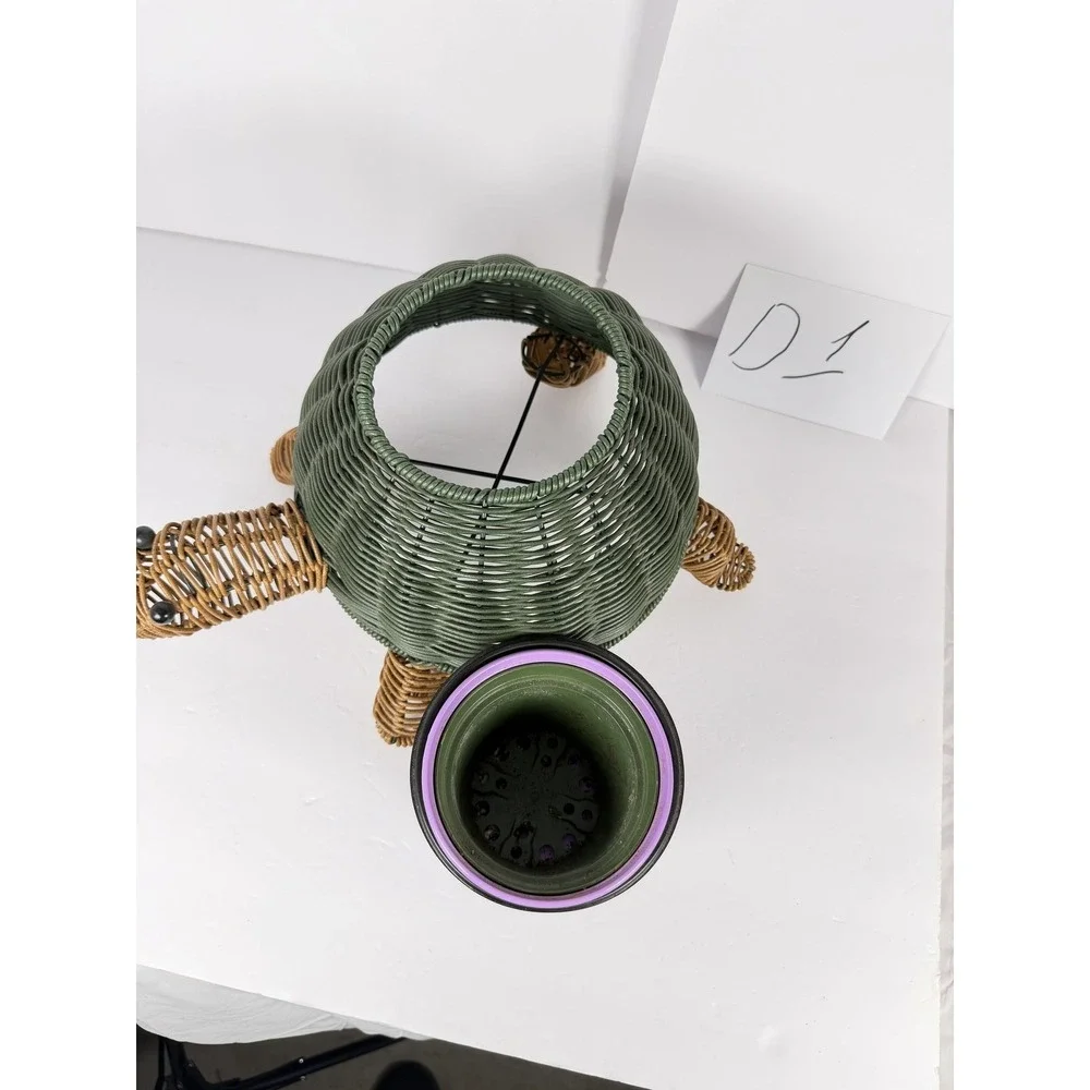 Woven Turtle Planter Holder Decorative Garden Decor
